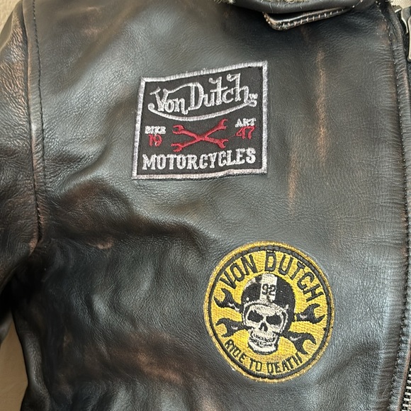 VON DUTCH Leather Pilot Bomber Jacket - Picture 2 of 14